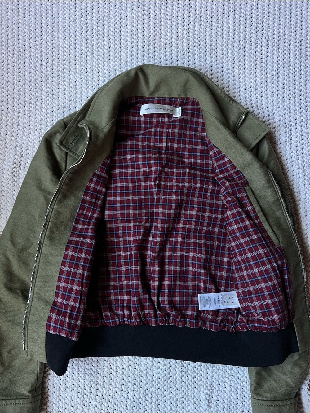 Victoria Beckham Jeans Bomber Harrington Canvas Green Jacket Made Portugal Sz 4 - Picture 4 of 9